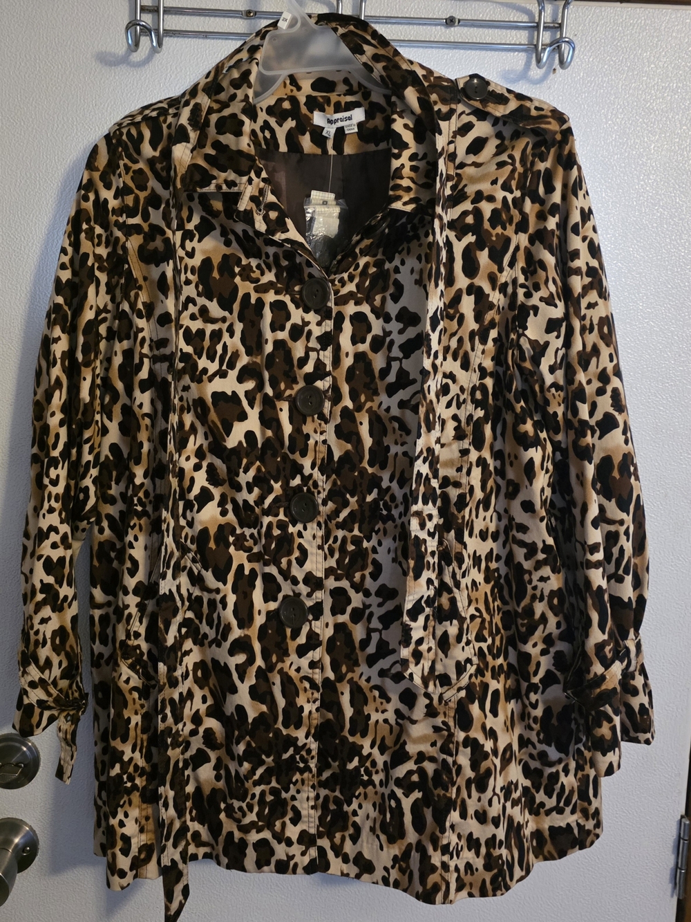 Leopard Print Women's Trench Blazer Jacket - Brown